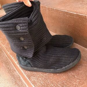 Ugg Womens Classic Cardy Foldover Knit Boots Size 11 Black Style 5819